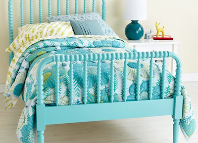 Aqua Blue Spindle Jenny Lind Bed