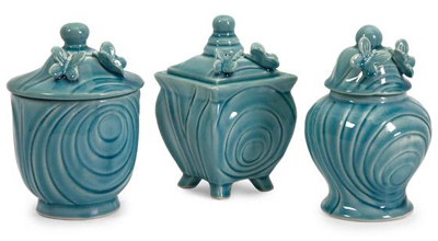 Cerulean Butterfly Lidded Boxes - Set of 3