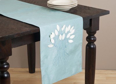 Kitchen Linens Aqua Color Leaf Design Runner