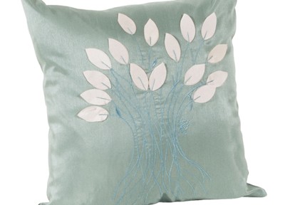 Leaf Design Aqua Decorative Throw Pillow