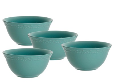 Paula Deen Whitaker Aqua 6-inch Cereal Bowls (Set of 4)