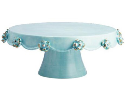 Aqua Roses Earthenware Cake Plate