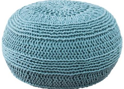 Aqua Roped Cotton Pouf Ottoman