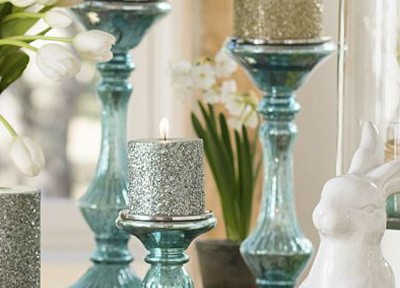 Blue Mercury Glass Pillar Candleholders