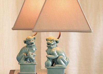 Celadon Foo Dog Lamps