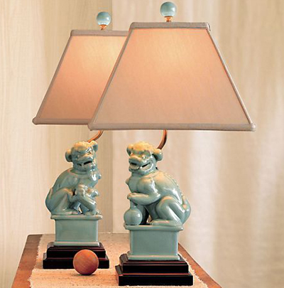 Celadon Foo Dog Lamps