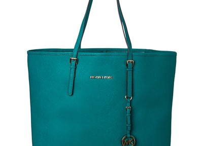 MICHAEL Michael Kors 'Jet Set' Large Aqua Saffiano Leather Tote