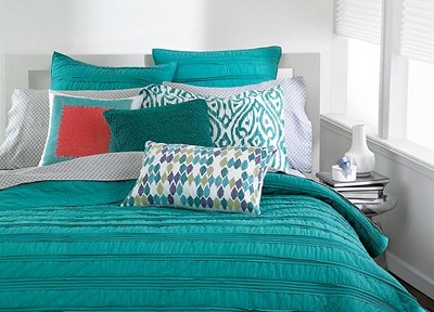 Solid Teal Ruffled Coverlet Collection