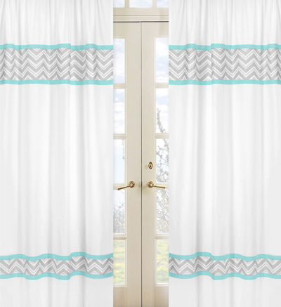 Turquoise Grey Zig Zag 84-inch Curtain Panel Pair