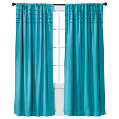 Solid Turquoise Curtain with Pom Poms 