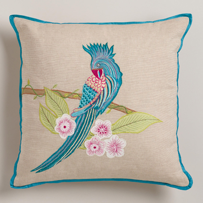 Tropical Parrot Embroidered Throw Pillow