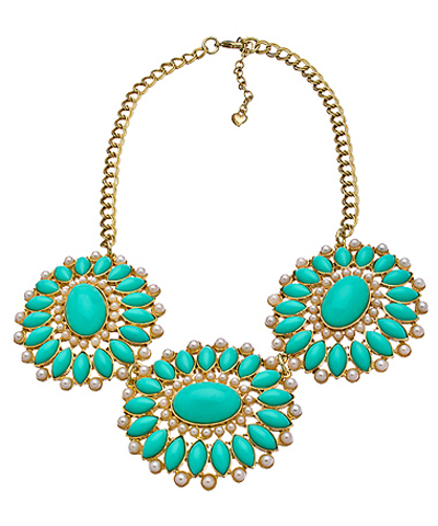 Carolee Turquoise White Pearl Three Floral Bib Necklace