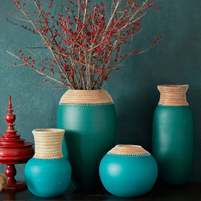 Pine Needle and Clay Vases