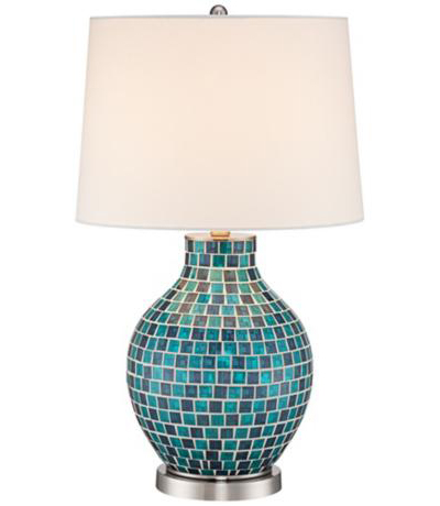 Teal Blue Glass Mosaic Jar Table Lamp