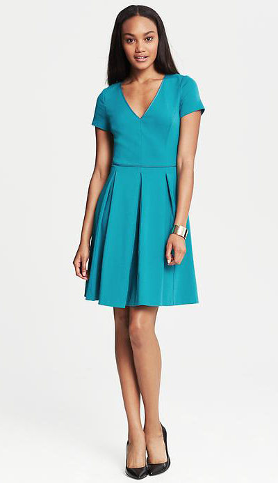 Ponte Pleated Fit-and-Flare Dress