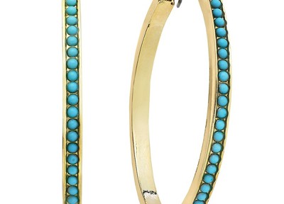 Turquoise Cabochon Large Hoop Earrings