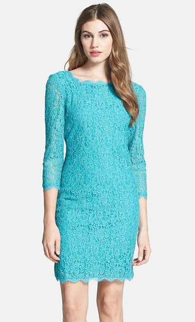 Turquoise Lace Sheath Dress