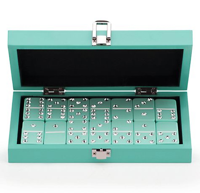 Bling Domino Set With Aquamarine Lacquer Case