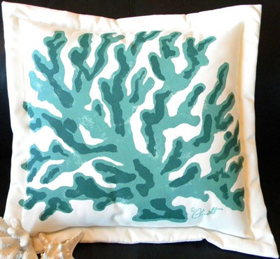 Hand-painted Coral Turquoise Indoor & Outdoor Pillow