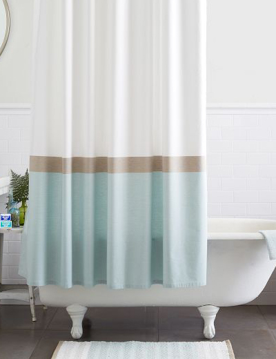 Horizon Stripe Shower Curtain, Turquoise And White Shower Curtain