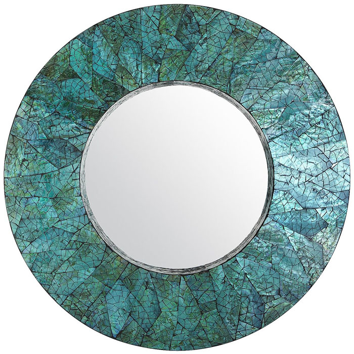 Turquoise Mother-of-Pearl Round Mirror