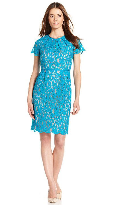 Adrianna Papell Flutter-Sleeve Lace Dress | Everything Turquoise