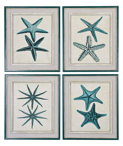 Set of 4 Coastal Starfish 26" High Wall Art 