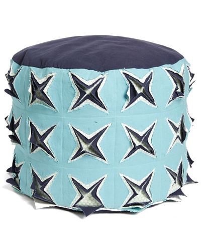 Teal Waters Fortune Fray Pouf