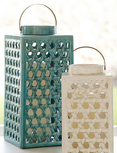 Turquoise Shoreline Ceramic Lattice Lanterns
