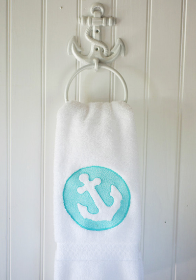 Embossed Embroidered Anchor Bath Hand Towel