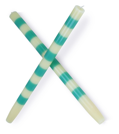 Ivory & Turquoise Striped Candles