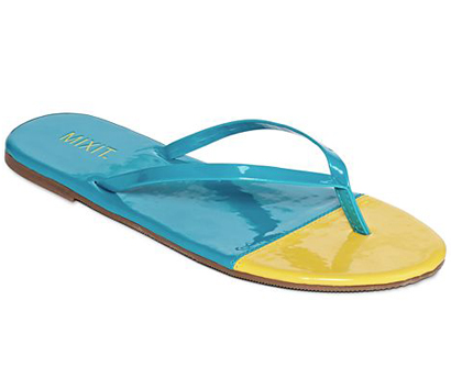 Turquoise and Yellow Color Block Thong Sandals