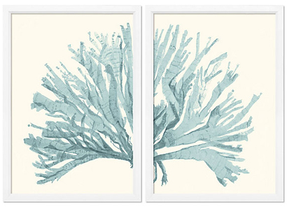 Teal Blue Coral Diptych
