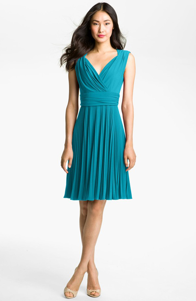 Pleated Jersey Fit & Flare Dress