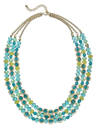 Green Bead Three-Row Necklace