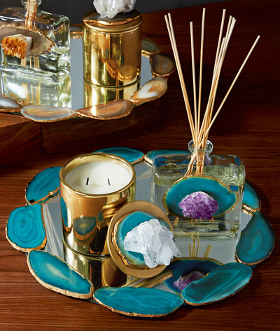Blue Stone Reed Diffuser, Candle, & Tray