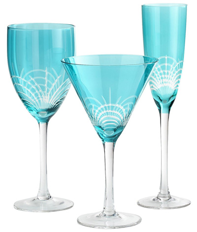 Teal Pavo Etched Stemware
