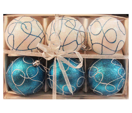 Shatterproof "Winter Turquoise Swirl" Christmas Ball Ornaments