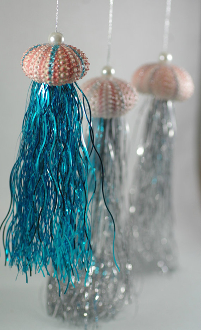 Set of 3 Jelly Fish Sea Urchin Christmas Ornaments