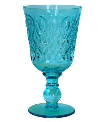 Turquoise Teardrop Pressed Glass Goblet