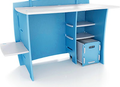 No Tools Assembly Desk in Blue and White