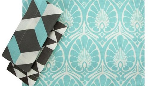 Printed Linen Fan Placemats in Aqua by Simrin