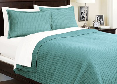 Canopy 250 Thread Count Sateen Squares 3-Piece Teal Silk Coverlet Set