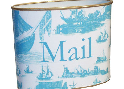 Aqua Boat Toile Decoupage Letterbox