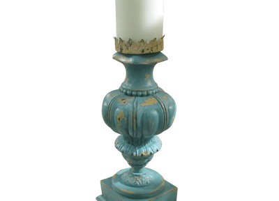 Carved Candle Stand in Crossroads Cyan