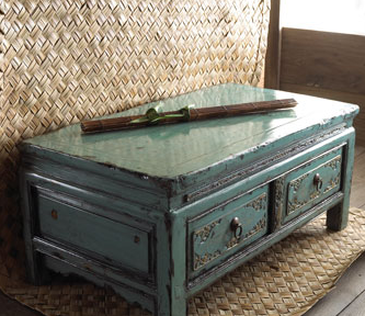 Teal Side Cabinet with Two Drawers