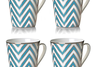 Mikasa Dinnerware Set of 4 Color Studio Turquoise Zigzag Mugs