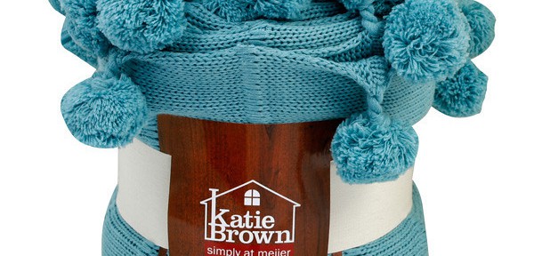 Katie Brown Northern Shores Rib Knit Pom Throw Blanket