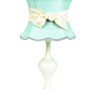 Pearl Lamp Base with Ice Blue Shade and Ivory Sash