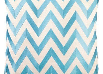 DL Rhein Zig Zag Turquoise Embroidered Pillow